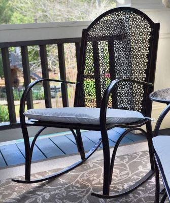 Image showing  Metal Garden Rocking Chair, Includes Light Tan Cushions