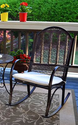 Image showing 5 th Tortuga Outdoor Metal Garden Rocking Chair, Includes Light Tan Cushions