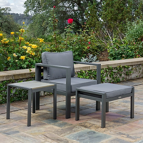 Tortuga Outdoor Lakeview Aluminum Outdoor Lounge Chair Set, Includes Charcoal Cushion with Ottoman and Side Table