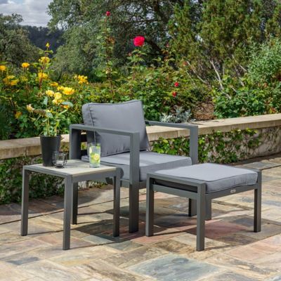Image showing  Lakeview Aluminum Outdoor Lounge Chair Set, Includes Charcoal Cushion with Ottoman and Side Table