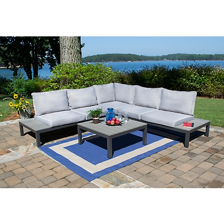 Tortuga Outdoor 4 pc. Lakeview Aluminum Outdoor Sectional Set, Includes Light Gray Cushions