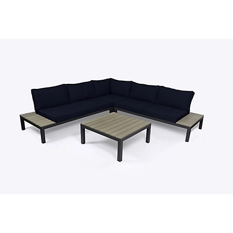Tortuga Outdoor Lakeview Aluminum Outdoor Sectional Set, Includes Navy Cushions