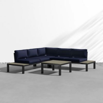 Image showing 5 th Tortuga Outdoor Lakeview Aluminum Outdoor Sectional Set, Includes Navy Cushions