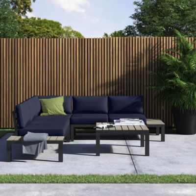 Image showing 6 th Tortuga Outdoor Lakeview Aluminum Outdoor Sectional Set, Includes Navy Cushions
