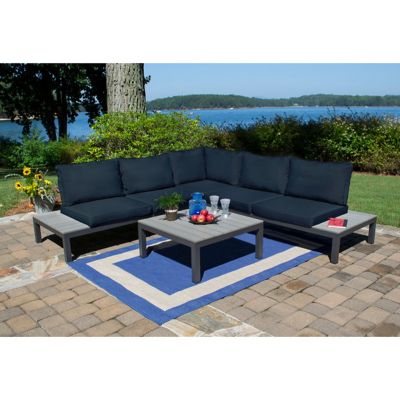 Image showing 8 th Tortuga Outdoor Lakeview Aluminum Outdoor Sectional Set, Includes Navy Cushions