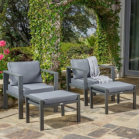 Tortuga Outdoor 2 pc. Lakeview Aluminum Outdoor Club Chair Set, Includes Charcoal Cushions and Ottomans