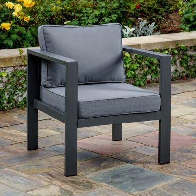 Image showing  2 pc. Lakeview Aluminum Outdoor Club Chair Set, Includes Charcoal Cushions and Ottomans