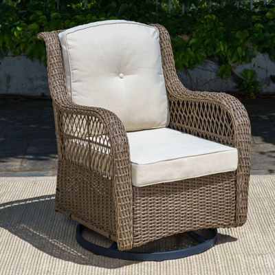Tortuga Outdoor Rio Vista Swivel Wicker Outdoor Rocking Chair, Includes Beige Cushions