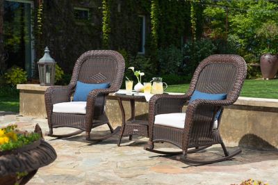 Tortuga Outdoor 3 pc. Sea Pines Java Wicker Outdoor Rocking Chair Set with Sunbrella, Canvas