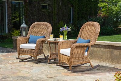 Tortuga Outdoor 3 pc. Sea Pines Mojave Wicker Outdoor Rocking Chair Set with Sunbrella, Canvas
