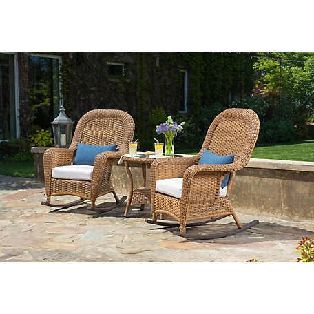 Tortuga Outdoor 3 pc. Sea Pines Mojave Wicker Outdoor Rocking Chair Set with Sunbrella, Canvas