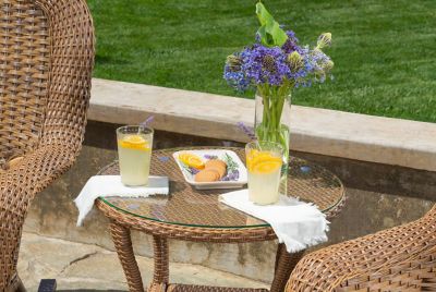 Image showing  3 pc. Sea Pines Mojave Wicker Outdoor Rocking Chair Set with Sunbrella, Canvas