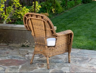 Image showing  5 pc. Sea Pines Mojave Wicker Outdoor Dining Set, 48 in. Round Table, Sunbrella and Canvas Cushions, Light Brown