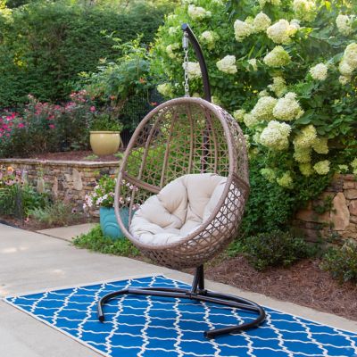 Tortuga Outdoor Rio Vista Hanging Egg Swing Chair with Base, Sandstone