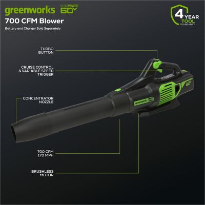 Image showing 8 th Greenworks 170 MPH/700 CFM 60V Cordless Handheld Leaf Blower, Battery and Charger Not Included