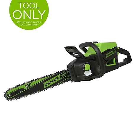 Greenworks 60V 18 in. Cordless Brushless Chainsaw, 40cc 2.0 kW Gas Chainsaw Equivalent, Tool Only