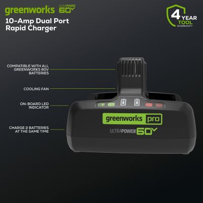 Image showing 8 th Greenworks 10A 60V UltraPower Lithium-Ion Rapid Dual-Port Battery Charger