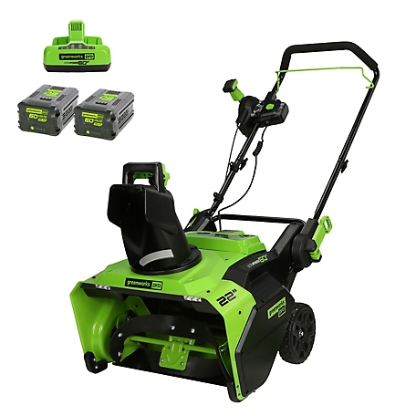 Greenworks 60V 22 in Brushless Cordless Battery Single-Stage Snow Blower, (2) 5.0 Ah Batteries & Dual-Port Charger