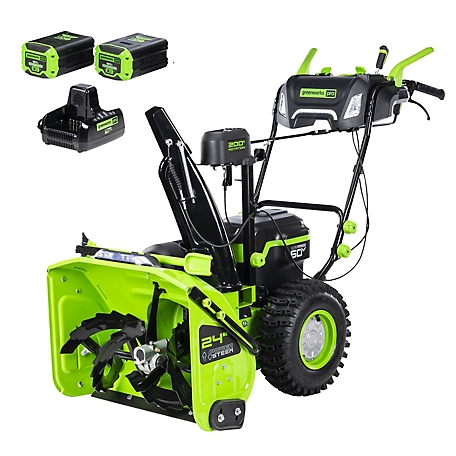 Greenworks 60V 24in Self-Propelled Electric Zero-Turn 2-Stage, Two Stage, Dual-Stage Snow Blower, (2) 8.0Ah Battery & Charger