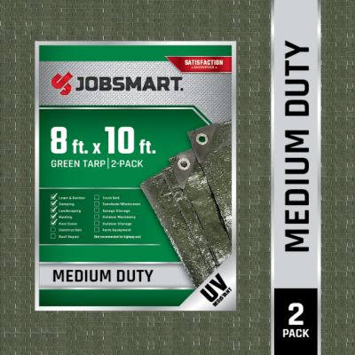 JobSmart 8 ft. x 10 ft. Medium-Duty Poly Tarp, Green, 2-Pack Good Tarps