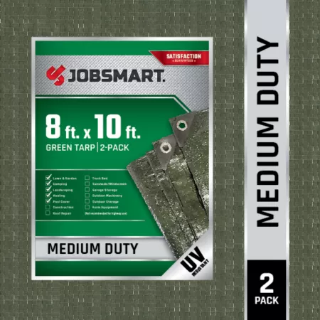 JobSmart 8 ft x 10 ft Medium Duty Polyethylene Tarps Green 2 Pack Tarps