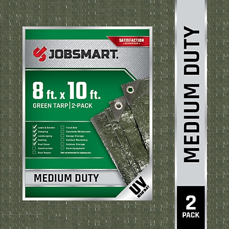 JobSmart 8 ft. x 10 ft. Medium-Duty Poly Tarp, Green, 2-Pack