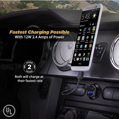 Image showing  2A Dual 12W USB Car Charger with Glow Ports, Black