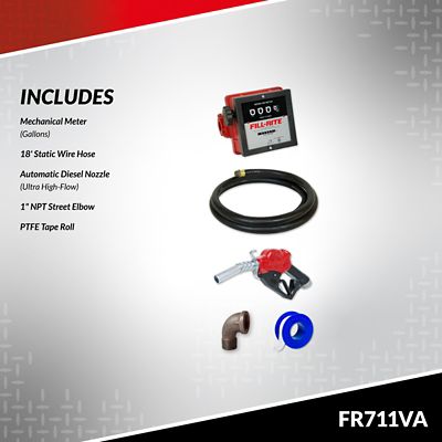 Image showing  1/3 HP 115V Electric Fuel Transfer Pump, Discharge Hose, 20 GPM, Automatic Nozzle and Mechanical Gallon Meter, FR711VA