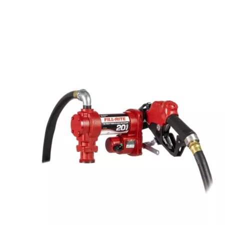 Fill-Rite 1/4 HP 12V Fuel Transfer Pump with Auto Nozzle 20 GPM Discharge Hose and Suction Hose Red Fuel Transfer Pumps