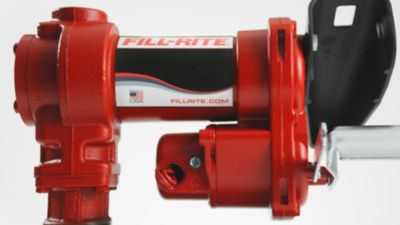Image showing  1/4 HP 12V Fuel Transfer Pump with Automatic Nozzle, 20 GPM, Discharge Hose and Suction Pipe, Red, FR4210HB