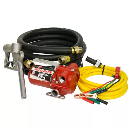 Fill-Rite 0.17 HP 12V Portable Fuel Transfer Pump with Hand Nozzle 8 GPM 8' Discharge Hose Suction Hose Fuel Transfer Pumps