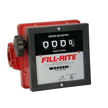 Fill-Rite 4-Digit Mechanical Fuel Transfer Meter, 6 to 40 GPM, 1 in. Thread, 901C