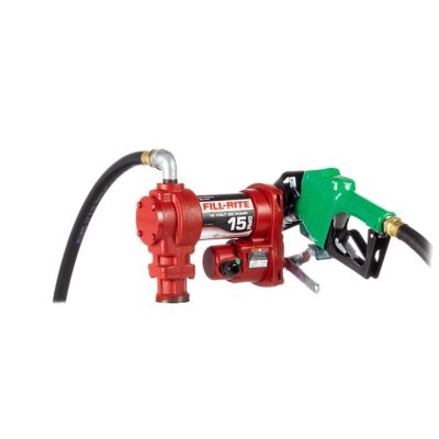 Fill-Rite 1/4 HP 12V Fuel Transfer Pump with Discharge Hose, 15 GPM, Automatic Nozzle (Leaded) and Suction Pipe