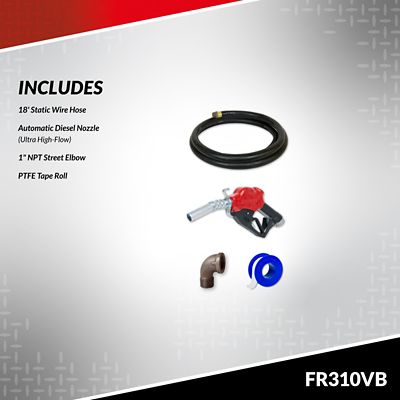 Image showing  3/4 HP 115/230VAC Electric Fuel Transfer Pump with Discharge Hose and Automatic Nozzle, 35 GPM, FR310VB