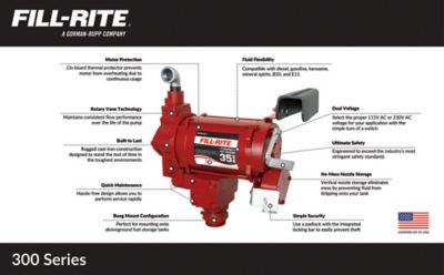 Image showing  3/4 HP 115/230VAC Electric Fuel Transfer Pump with Discharge Hose and Automatic Nozzle, 35 GPM, FR310VB