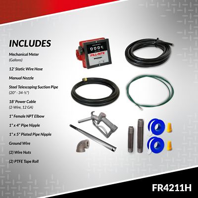 Image showing  1/4 HP 12V Fuel Transfer Pump with Discharge Hose, 20 GPM, Manual Nozzle, Suction Pipe, Gallon Meter, FR4211H