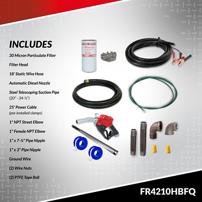 Image showing  12V Fuel Transfer Pump with Discharge Hose, 20 GPM, Automatic Nozzle, Particulate Filter and Filter Head, FR4210HBFQ