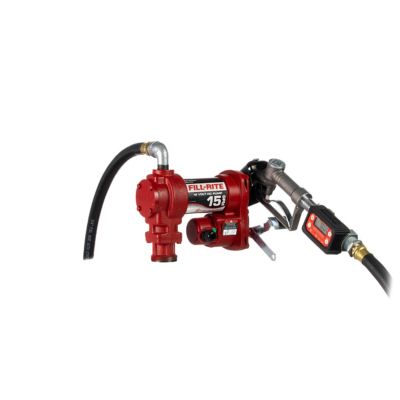 Image showing  1/4 HP 12V Fuel Transfer Pump with Discharge Hose, 15 GPM, Manual Nozzle, Suction Pipe and Digital Meter, FR1219H