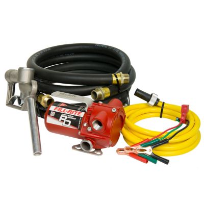 Fill-Rite 12V 12 GPM Portable Fuel Transfer Pump with Manual Nozzle, 8 ft. Discharge Hose, Suction Hose and Power Cord