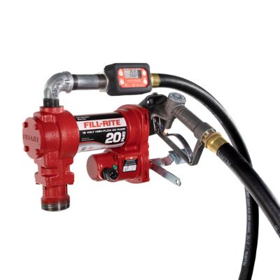 Fill-Rite 1/4 HP 12V Fuel Transfer Pump with Discharge Hose, 20 GPM, Manual Nozzle, Suction Pipe and Digital Meter