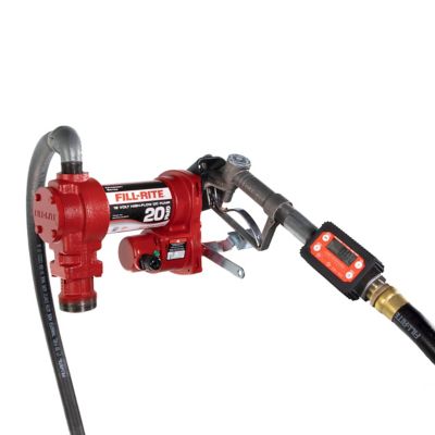 Image showing  1/4 HP 12V Fuel Transfer Pump with Discharge Hose, 20 GPM, Manual Nozzle, Suction Pipe and Digital Meter, FR4219H