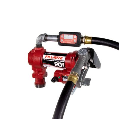 Image showing  1/4 HP 12V Fuel Transfer Pump with Discharge Hose, 20 GPM, Manual Nozzle, Suction Pipe and Digital Meter, FR4219H