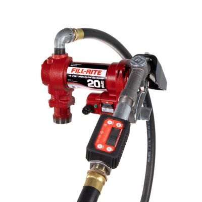 Image showing  1/4 HP 12V Fuel Transfer Pump with Discharge Hose, 20 GPM, Manual Nozzle, Suction Pipe and Digital Meter, FR4219H