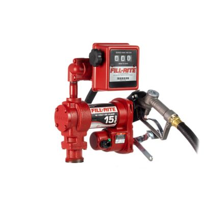 Fill-Rite 1/4 HP 12V Fuel Transfer Pump with Discharge Hose, 15 GPM, Manual Nozzle, Suction Pipe and Liter Meter