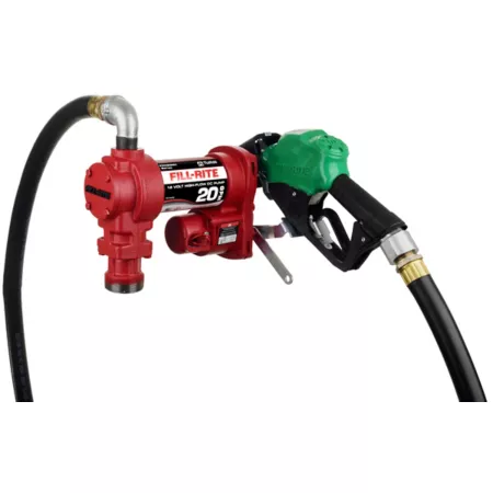 Fill-Rite 1/4 HP 12V Fuel Transfer Pump with Auto Nozzle 20 GPM Discharge Hose and Suction Hose Green Fuel Transfer Pumps