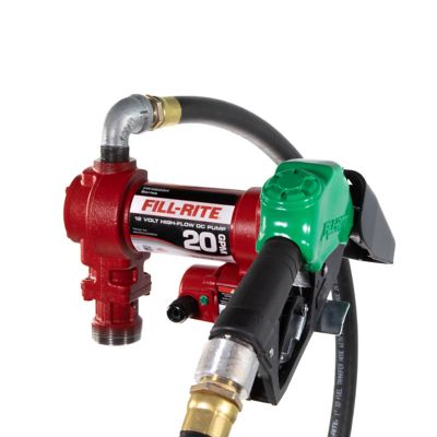 Image showing  1/4 HP 12V Fuel Transfer Pump with Automatic Nozzle, 20 GPM, Discharge Hose and Suction Pipe, Green, FR4210HD