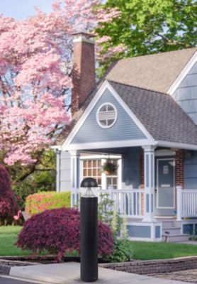 Image showing  Round Black LED Landscape Bollard Light, Exterior Surface-Mounted Aluminum, 120-277 V, 20 W, 4,000K, 39.75 x 6.5in.