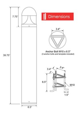 Image showing  Round Black LED Landscape Bollard Light, Exterior Surface-Mounted Aluminum, 120-277 V, 20 W, 4,000K, 39.75 x 6.5in.