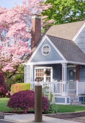 Image showing  Round Bronze LED Landscape Bollard Light, Exterior Surface-Mounted Aluminum, 120-277 V, 20 W, 3,000K, 39.75 x 6.5in.