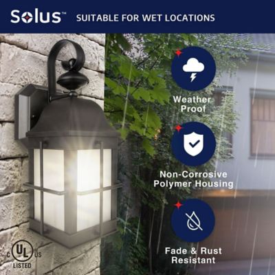 Image showing  Sedona Wall-Mount Outdoor Lantern Sconce with A19/E26 LED Bulb, 3,000K, Black, 120V, 50/60 Hz, 15 in. x 6.125 in.